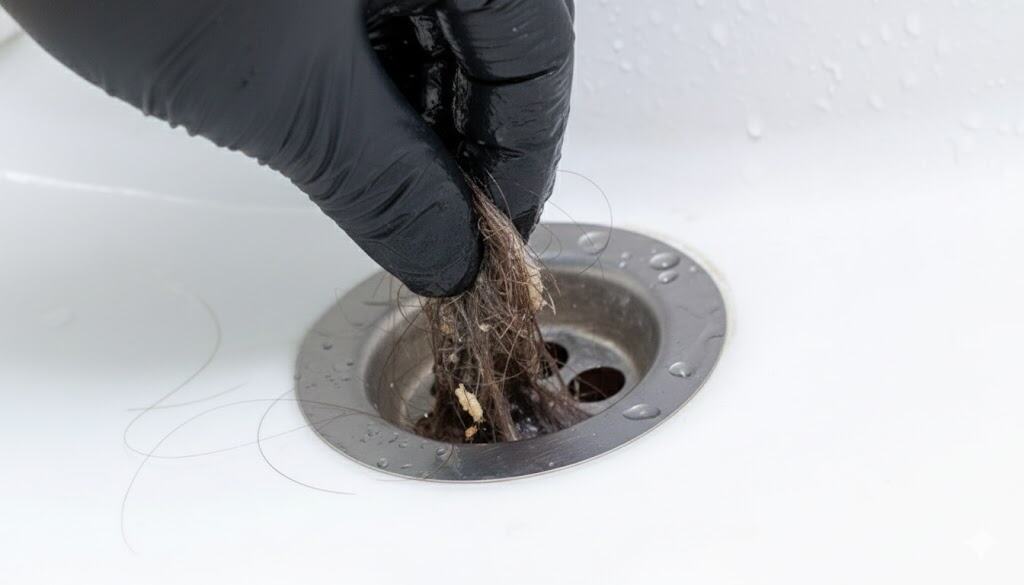 Plumber fixing a clogged drain