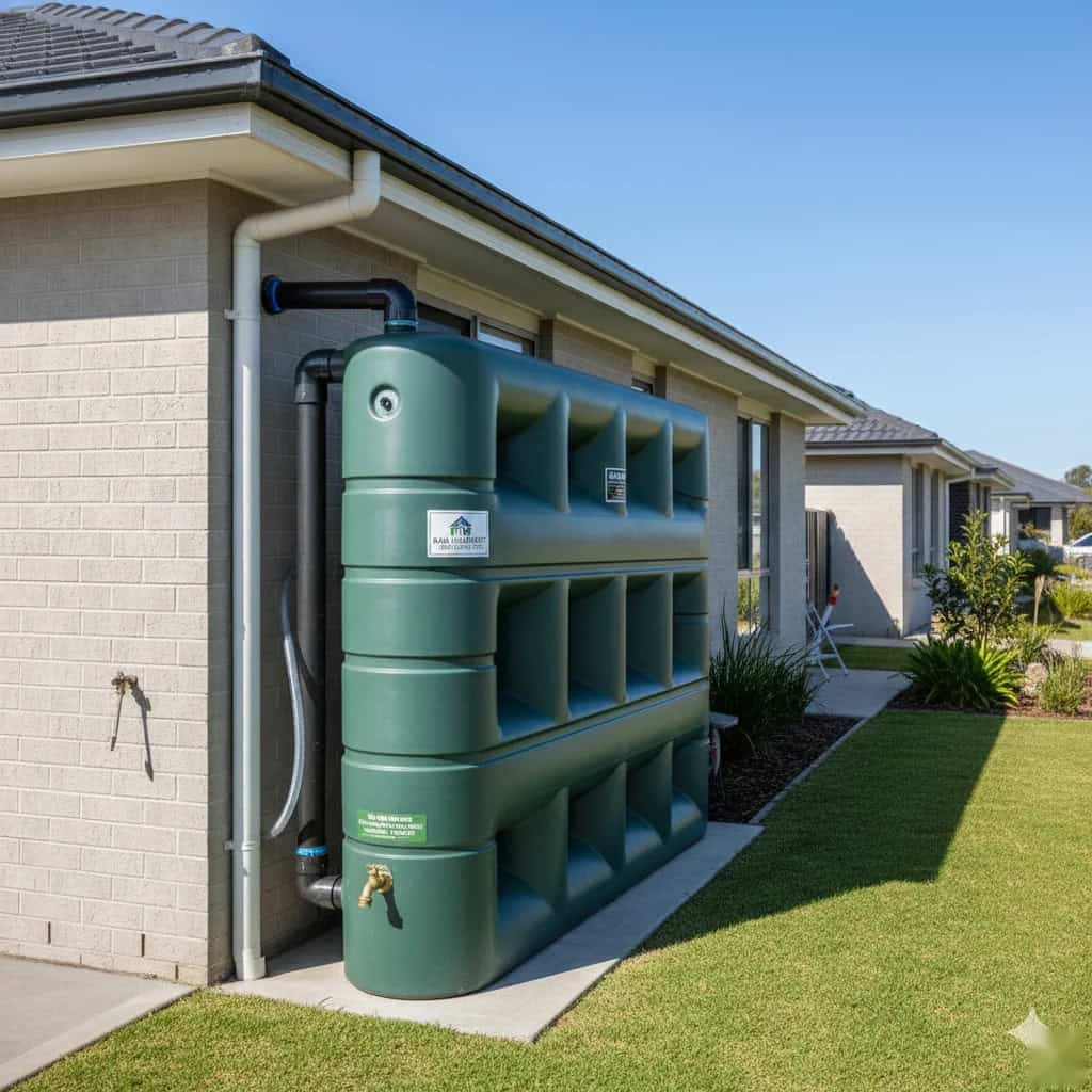 A tank collecting rainwater